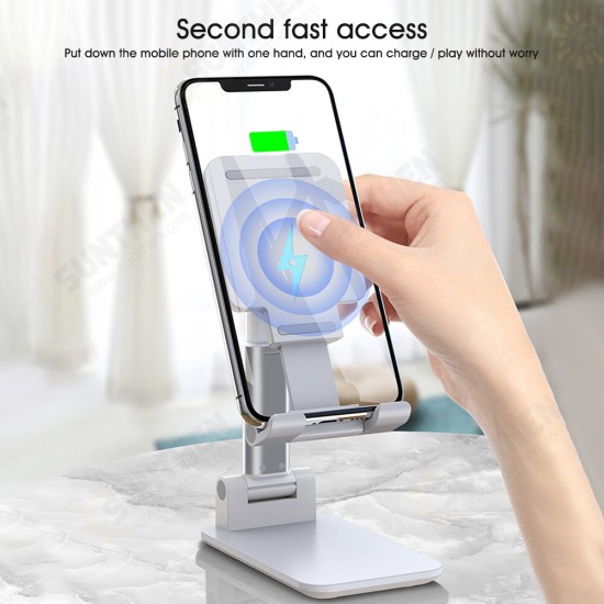 2 In 1 10W Wireless Charger + Desktop Foldable Height Adjustable Phone Holder Tablet Stand For 4.0-12.9 Inch Smart Phone Tablet