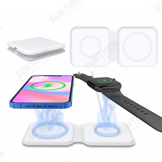 2 in 1 Folding Magsafe Magnetic Dual-Charge Wireless Charger for iPhone 12 Pro Max for Apple Watch 6 for Airpods