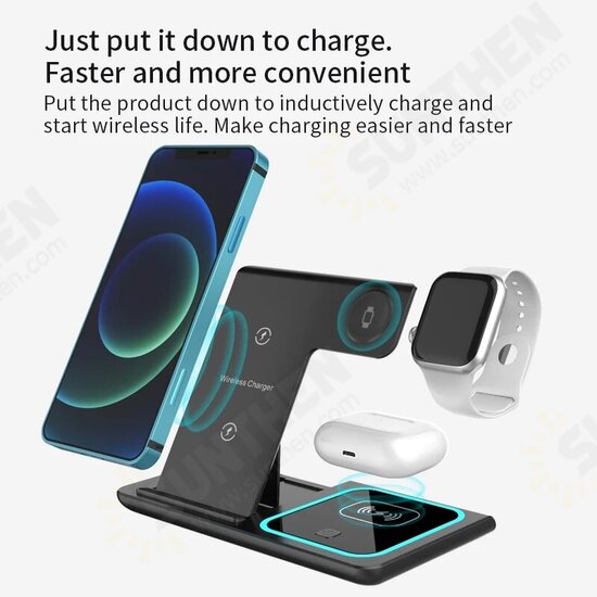 3In1 15W Wireless Charger Qi Fast Wireless Charging Pad For Qi-enabled Smart Phones For Apple Watch 5/4/3 For Airpods iPhone12