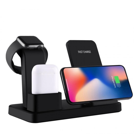 3 In 1 7.5W/10W Fast QI Wireless Charger Station Stand For iPhon-e Appl-e Watch 1/2/3/4 Series Airpo-ds