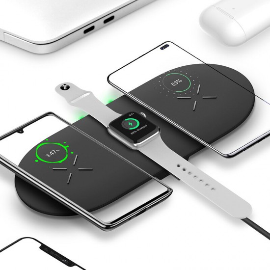 3 In 1 Double Seat Qi Wireless Charger 10W Fast Charging Dock Pad For iPhone XS 11Pro Huawei P30 P40 Pro MI10 Note 9S Apple Watch