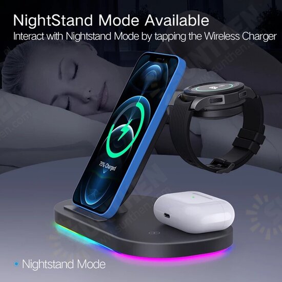 3In1 15W 10W 7.5W 5W Wireless Charger Stand Fast Charging Holder Samsung Galaxy S21 Galaxy Watch Active Galaxy Buds iPhone 13 AirPods Pro Huawei