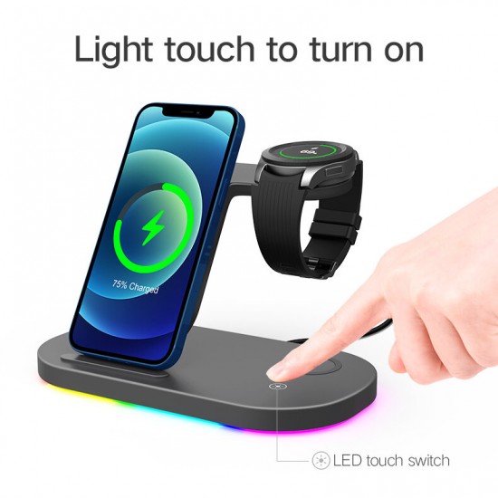 3In1 15W 10W 7.5W 5W Wireless Charger Stand Fast Charging Holder Samsung Galaxy S21 Galaxy Watch Active Galaxy Buds iPhone 13 AirPods Pro Huawei