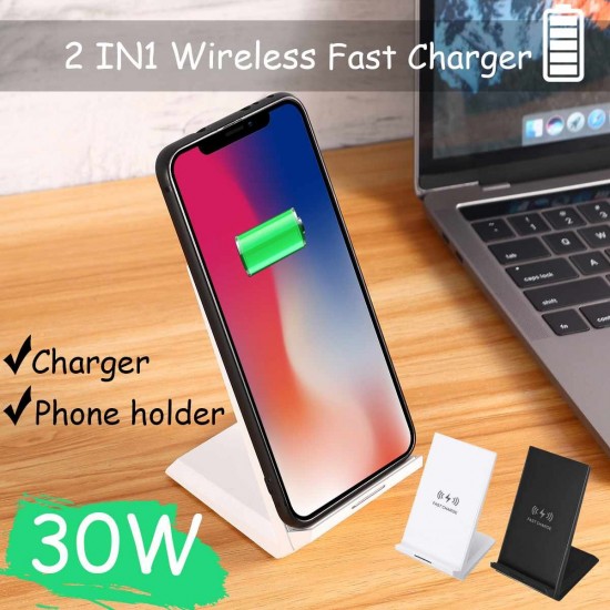 30W Double Coil Qi Wireless Charger Vertically Quick Charging Stand Dock Phone Holder For iPhone 11Pro Max 12 12Pro 12Mini Huawei P40 Pro