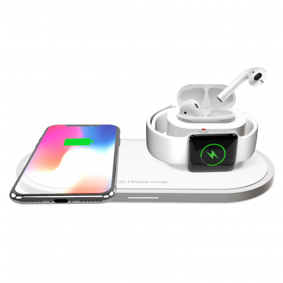 3in1 10W Qi LED Indicator Quick Charger Wireless Charging Dock Station for iPhone 11 TWS SmartWatch for Samsung S10+ HUAWEI