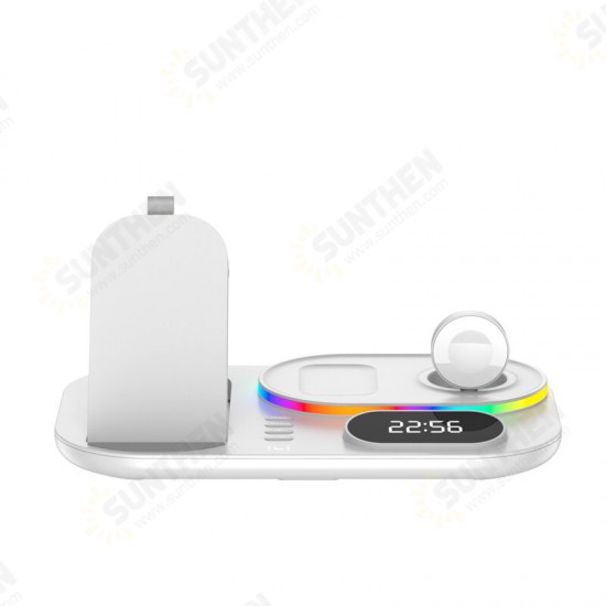 4in1 30W 15W 5W Wireless Charger Fast Charging Holder with Clock RBG Night Light for Qi-enabled SmartPhone iPhone13 Xiaomi Apple Watch TWS Earphone