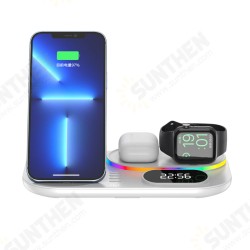 4in1 30W 15W 5W Wireless Charger Fast Charging Holder with Clock RBG Night Light for Qi-enabled SmartPhone iPhone13 Xiaomi Apple Watch TWS Earphone