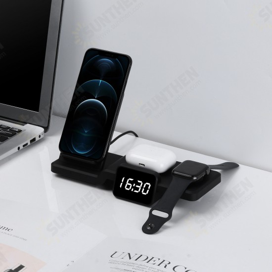 4in1 10W 7.5W 5W Wireless Charging Vertical Stand With Clock Charger Fast Charging Holder For iPhone Samsung Note 20 Ultra Apple Watches AirPods Pro