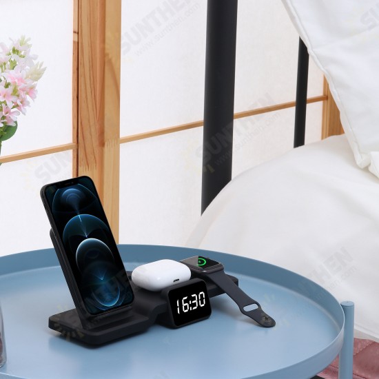 4in1 10W 7.5W 5W Wireless Charging Vertical Stand With Clock Charger Fast Charging Holder For iPhone Samsung Note 20 Ultra Apple Watches AirPods Pro