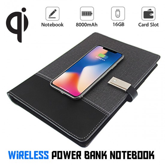 8000mAh Meeting Notebook Power Bank With U Disk Micro USB Type-C Lightning Quick Charging For iPhone XS 11Pro Huawei P30 P40 Pro MI10 Note 9S