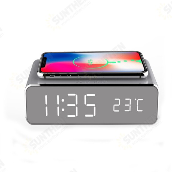 LED Electric Alarm Clock Wireless Charger Desktop HD Digital Display Thermometer Clock