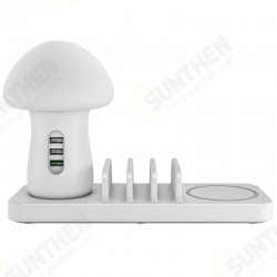Mushroom Light 3 in 1 3 Ports USB 10W Fast Qi Wireless Charger for Samsung for iPhone Phone