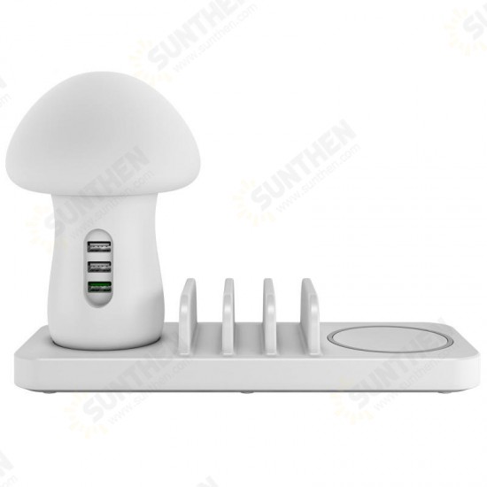 Mushroom Light 3 in 1 3 Ports USB 10W Fast Qi Wireless Charger for Samsung for iPhone Phone