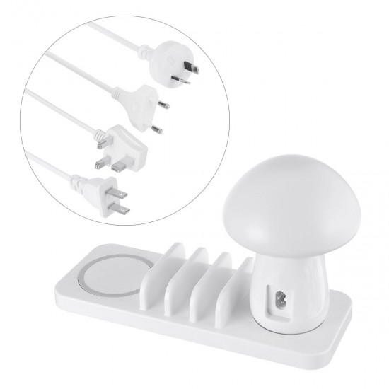 Mushroom Light 3 in 1 3 Ports USB 10W Fast Qi Wireless Charger for Samsung for iPhone Phone