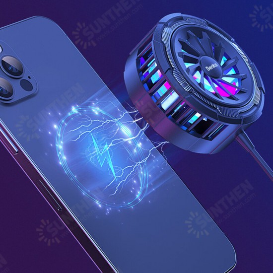 W07 Heat Sink Cooling Magnetic Wireless Charger Radiator Cooler LED Colorful Lights Refrigeration PUBG Game Fan for iPhone Samsung Huawei OnePlus