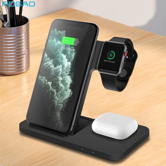 15W 3in1 Qi Wireless Charger for iPhone 12 11 Pro XS XR X 8 Fast Charging Dock Station For Apple Watch 6 5 4 3 2 AirPods Pro Samsung Huawei OnePlus