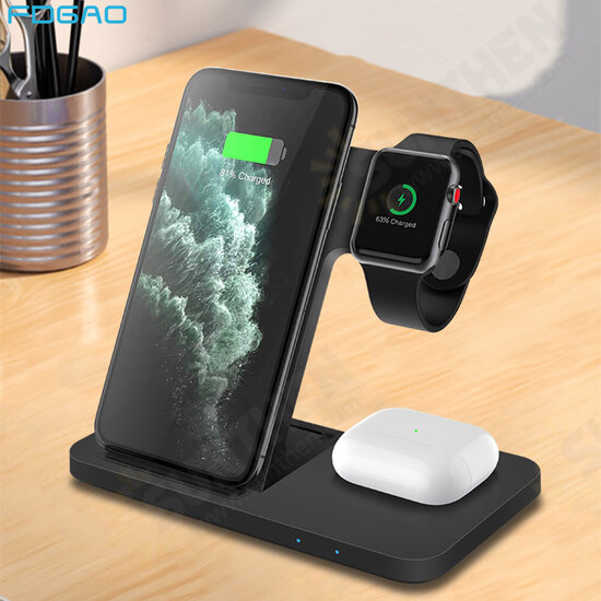 15W 3in1 Qi Wireless Charger for iPhone 12 11 Pro XS XR X 8 Fast Charging Dock Station For Apple Watch 6 5 4 3 2 AirPods Pro Samsung Huawei OnePlus