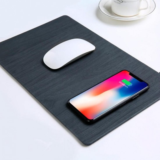 Mouse PU Wood Grain Quick Charge Pad Qi 5W 10W USB Wireless Charger for Phone Charging Pad Desk