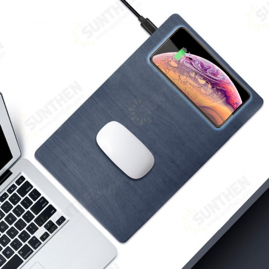 Mouse PU Wood Grain Quick Charge Pad Qi 5W 10W USB Wireless Charger for Phone Charging Pad Desk