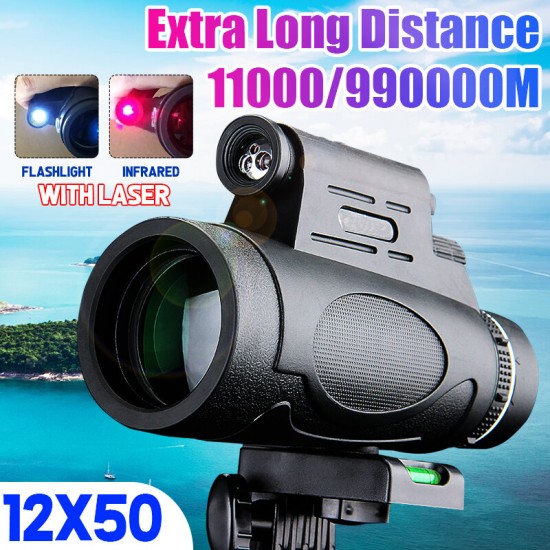12*50 High Optical Monocular with Laser Night Light Function Portable Telescope for Bird Watching Target Shooting Archery Range Outdoor Activities