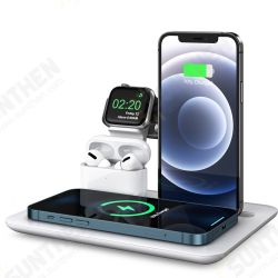 4-IN-1 15W Qi Fast Wireless Charger Charging Pad Stand Dock Mobile Phone Holder Stand for iPhone iWatch Airpods 4-IN-1 15W Qi Fast Wireless Charger Charging Pad Stand Dock Mobile Phone Holder Stand for iPhone iWatch Airpods