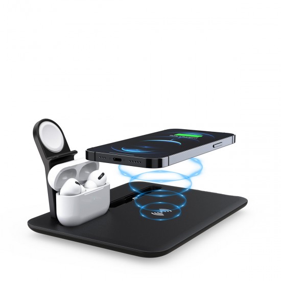 4-IN-1 15W Qi Fast Wireless Charger Charging Pad Stand Dock Mobile Phone Holder Stand for iPhone iWatch Airpods