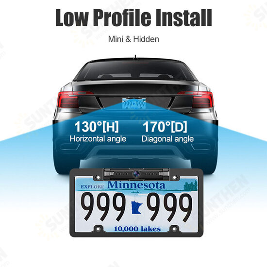 720P HD Recording American License Plate Frame IP69 Waterproof Digital Signal WiFi Wireless Reversing Backup Camera Compatible with iOS/ Android