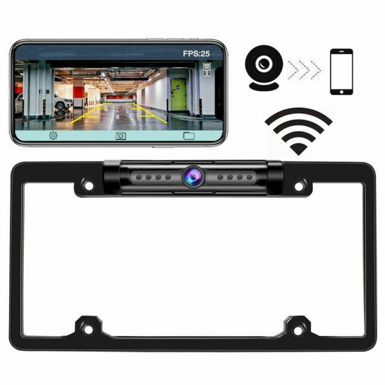 720P HD Recording American License Plate Frame IP69 Waterproof Digital Signal WiFi Wireless Reversing Backup Camera Compatible with iOS/ Android