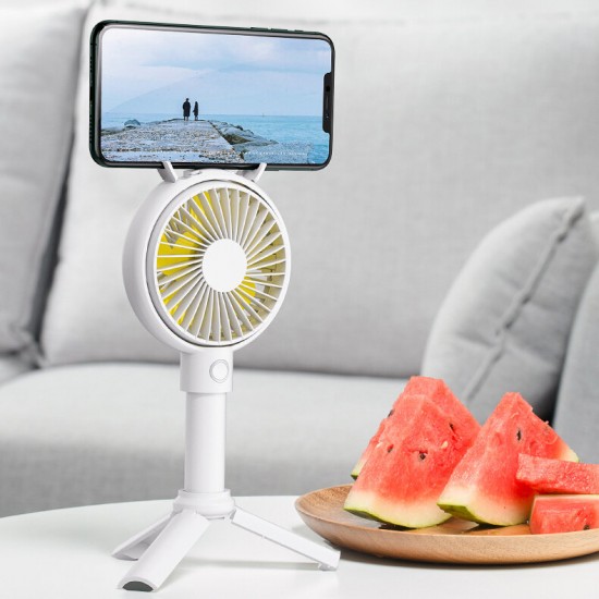 F12 Mini Portable Handheld Multifunctional Third Gear Wind Outdoor Desktop USB Fan Air Cooler Tripod with Mobile Phone Holder