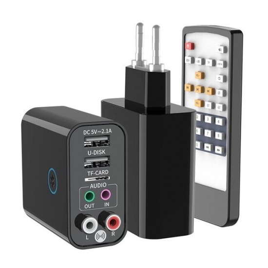 K16 bluetooth V5.0 Audio Transmitter Receiver 2RCA Aux Wireless Audio Adapter Support TF Card & USB Flash Drive App Remote Control USB Wall Charger
