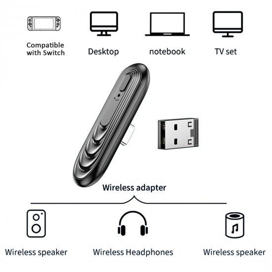 Type-C bluetooth 5.0 Audio Transmitter Wireless Adapter with USB Converter Compatible with Switch TV Laptop Desktop PC