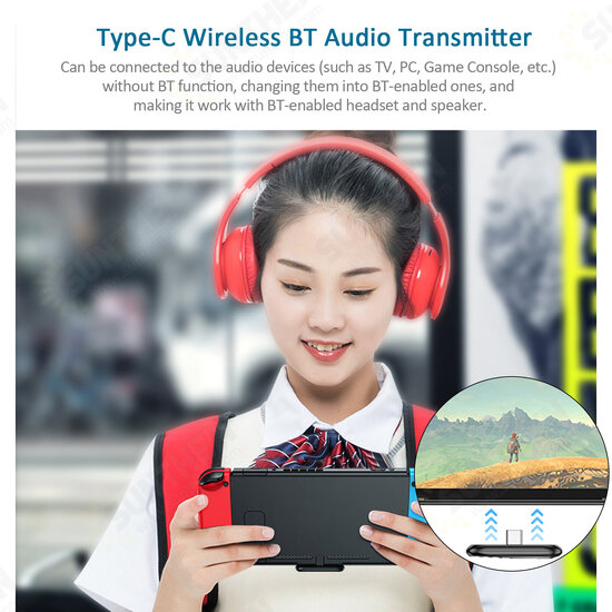 Type-C bluetooth 5.0 Audio Transmitter Wireless Adapter with USB Converter Compatible with Switch TV Laptop Desktop PC