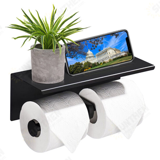 Double Roll Stainless Steel Toilet Wall Mount Mobile Phone Holder Paper Shelf