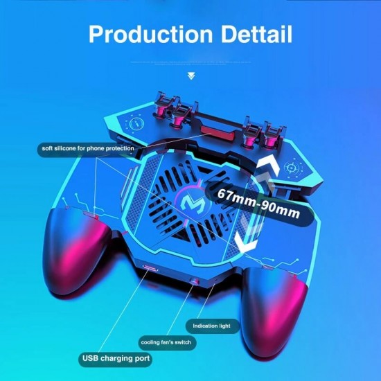 AK88 1200mAh SIX Finger Cooling Fan Gamepad Control Gamepad Controller for PUBG Mobile Game for Android iOS