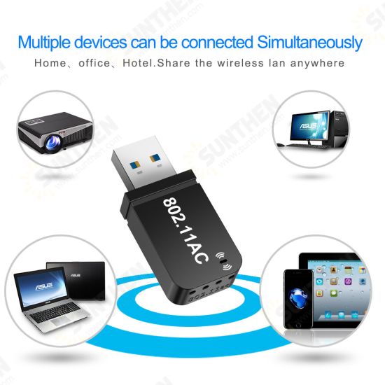 1200Mbps USB bluetooth 5.0 Dongle Adapter Dual Band Wireless Lan Wi-Fi Ethernet Antenna Dongle for PC Computer