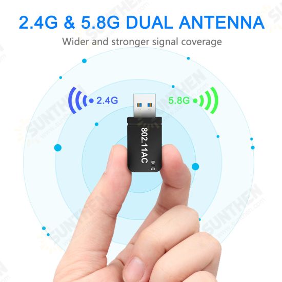 1200Mbps USB bluetooth 5.0 Dongle Adapter Dual Band Wireless Lan Wi-Fi Ethernet Antenna Dongle for PC Computer