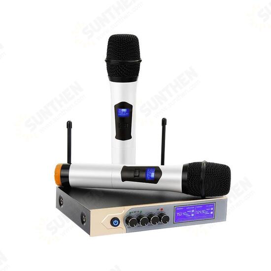 UHF Wireless Microphone System Dual Handheld Karaoke Microphone with 2 Handheld Mics for Home KTV