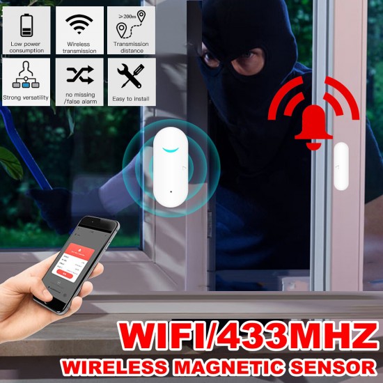 WIFI/433MHZ Window Door Sensor Door Open/ Closed Smart Security Detectors APP Home Alarm