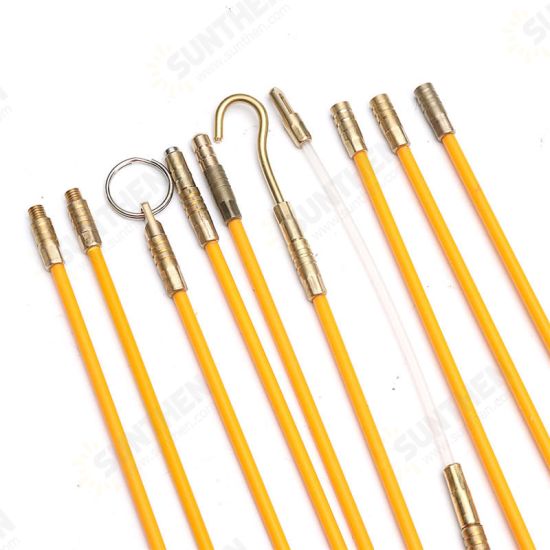 15Pcs 30FT Fiberglass Running Cable Wire Kit Coaxial Electrical Cable Installing Rods Tool