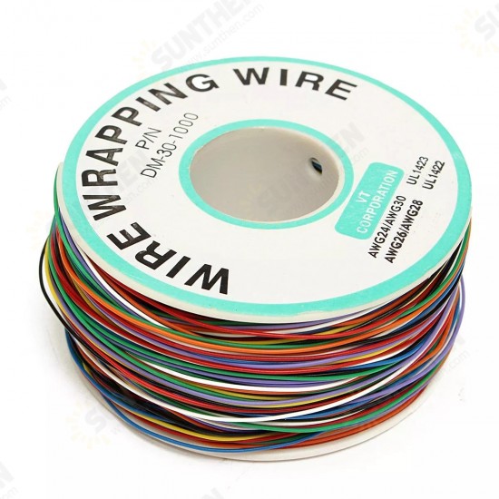 2Pcs 250M 8-Wire Colored Insulated P/N B-30-1000 30AWG Wire Wrapping Cable Wrap Reel