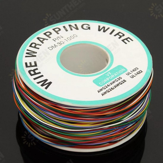 2Pcs 250M 8-Wire Colored Insulated P/N B-30-1000 30AWG Wire Wrapping Cable Wrap Reel