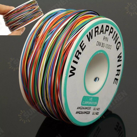 2Pcs 250M 8-Wire Colored Insulated P/N B-30-1000 30AWG Wire Wrapping Cable Wrap Reel