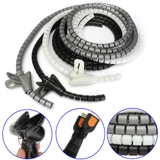 2m Cable Tidy Wire Organising Tool Kit Spiral Wrap Home Office Workshop Garage