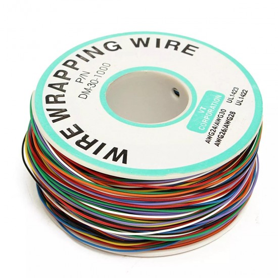 5Pcs 250M 8-Wire Colored Insulated P/N B-30-1000 30AWG Wire Wrapping Cable Wrap Reel