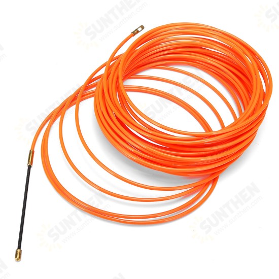 Cable Push Puller Reel Conduit Nylon Snake Fish Tape Wire Orange 4mm 15m