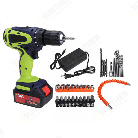 108VF 12800mAh Dual Speed Cordless Drill Multifunctional High Power Household Electric Drills W/ Accessories