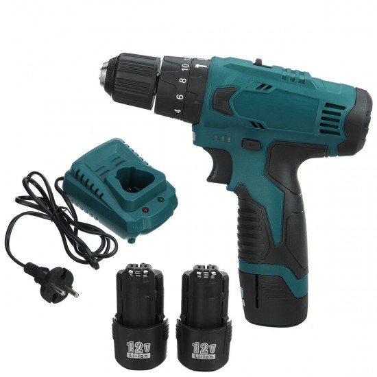12V 1500mAh 3 IN 1 2 Speed Cordless Drill Driver Electric Screwdriver Hammer Flat Drill 18+3 Torque 10mm W/ None/1/2 Battery For Bosch BS1215