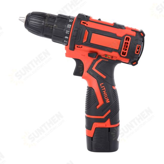 12V Electric Drill Cordless Wireless Rechargeable Electric Screwdriver Drill Set LED W/ 1/2 Batteries Wood Metal Plastic Drilling Tool