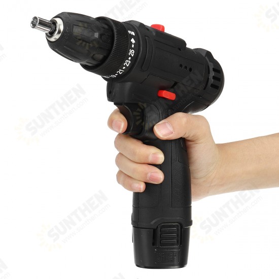 12V LED Cordless Electric Impact Hammer Drill Rechargeable Screwdriver W/ 2pcs Battery