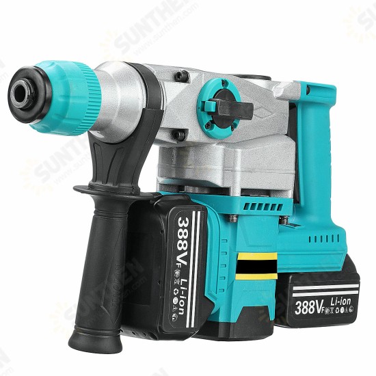 2000W Brushless Electric Hammer Heavy Duty Rechargeable Impact Drill Multifunction Hammer W/ 2pcs Battery